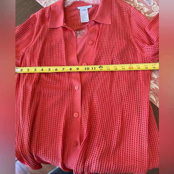 EUC Chico's Open Knit Button-Up Cardi & Tank Top SZ 2 (L/12) Coral/Burnt Orange - Picture 14 of 16